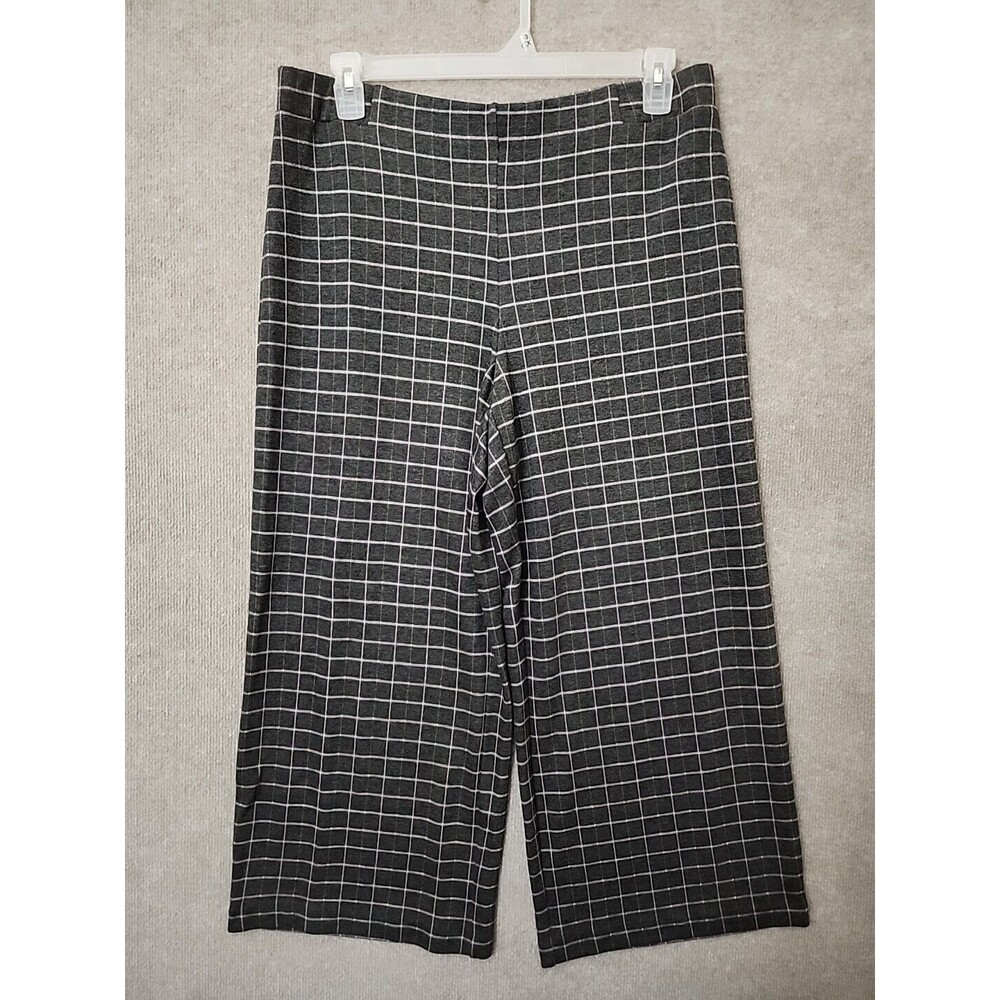 J Jill Ponte Knit Full Leg Cropped Pants Womens L Gray Windowpane Wide Leg
